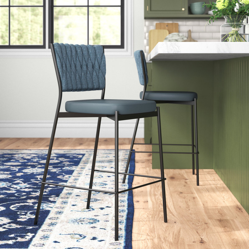 Saquia Upholstered Counter Stool with Metal Frame, Green
