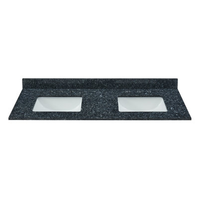 Comptoir de meuble-lavabo en granite bleu 61 pouces avec lavabo double et dosseret