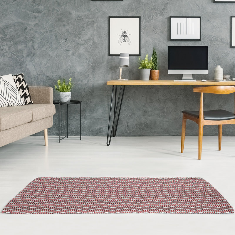 Tapis zone rose/noir ondulé chevrons, Rectangle 4 pi x 6 pi