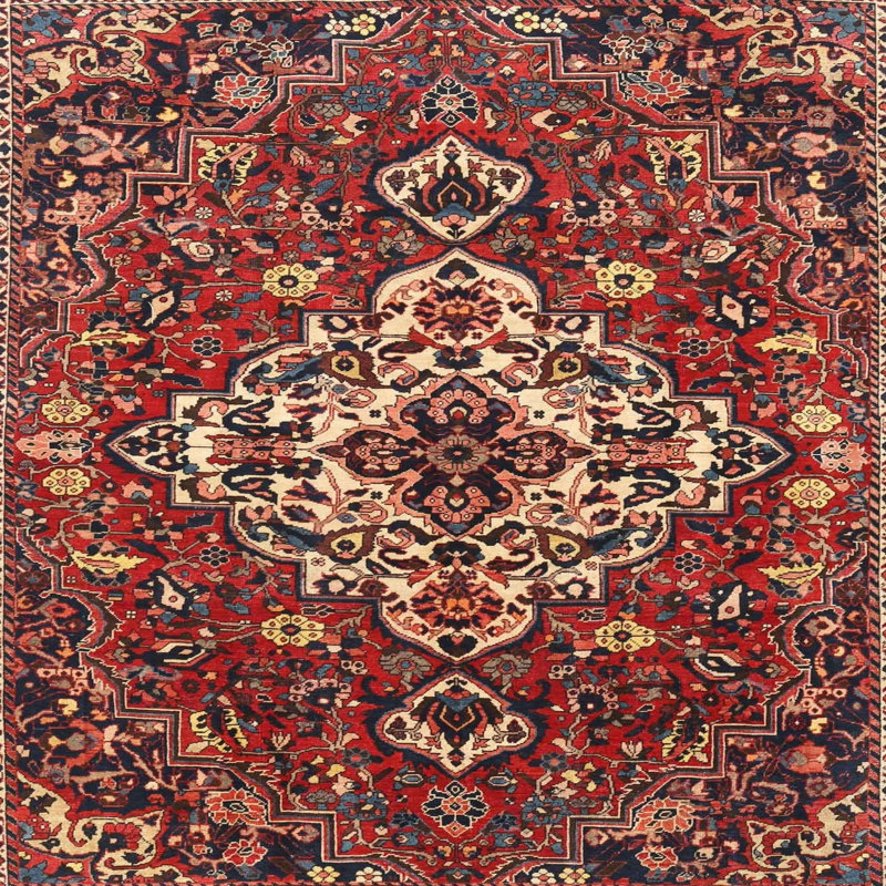 Tapis traditionnel rouge / noir, Carré 7 pi