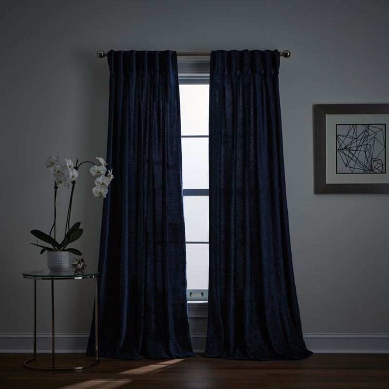 Indigo Polyester Room-Darkening Pleated Curtain Panel Pair