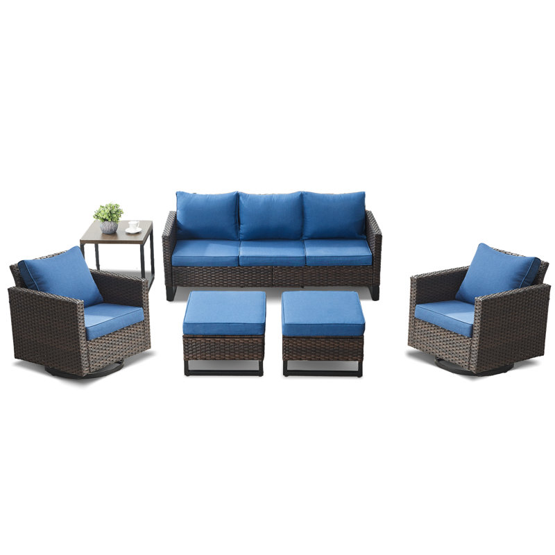 Kaneidra 7 - Person Patio Conversation Set with Cushions, Blue