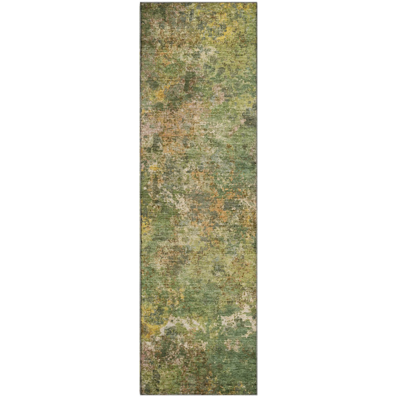 Premium Machine Washable Mayfield abstract Rug, 2'3" x 7'6" Runner, Aloe