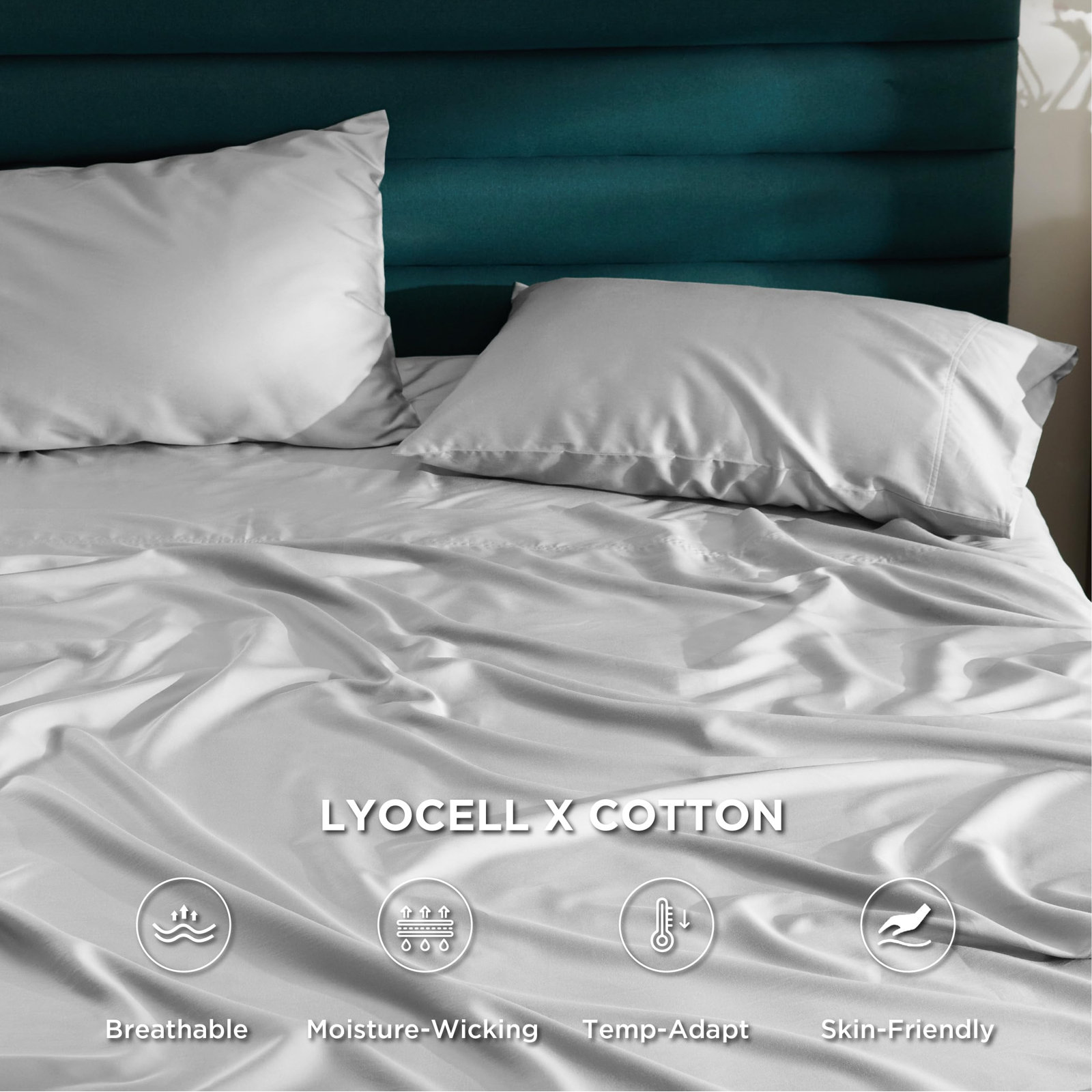 Lyocell Cotton Sheet Set, King Sheet Set with 1Fitted Sheet and 2Pillowcases, Gray
