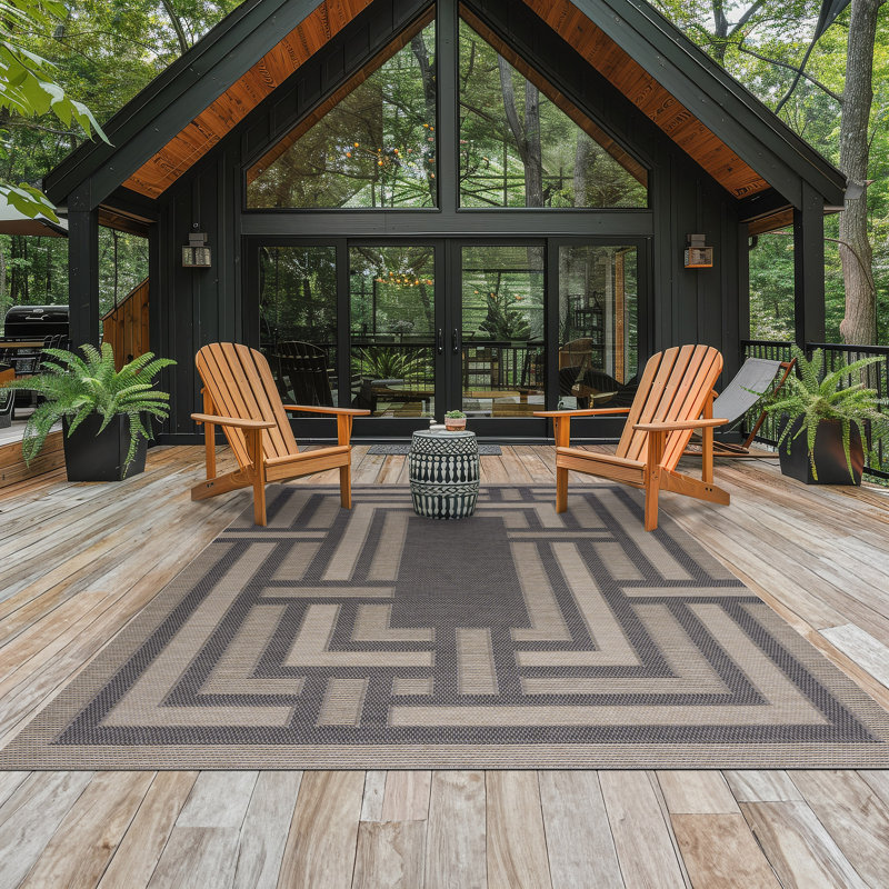 Amanda Geometric Black & Beige Indoor / Outdoor Area Rug, Rectangle 7'11" x 9'11"
