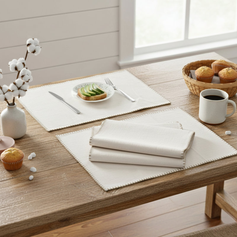 Napperons en coton avec ensemble de 4 napperons décoratifs, Beige