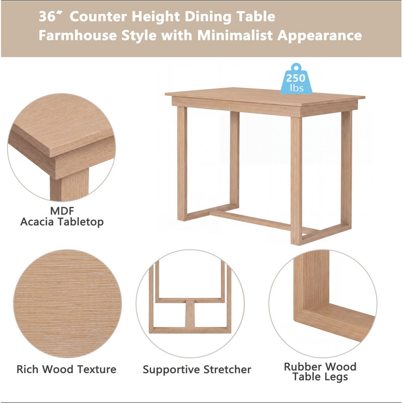 Ensemble de table de salle à manger à hauteur de comptoir 5 pièces Farmhouse avec 1 table rectangulaire et 4 chaises pour petits espaces