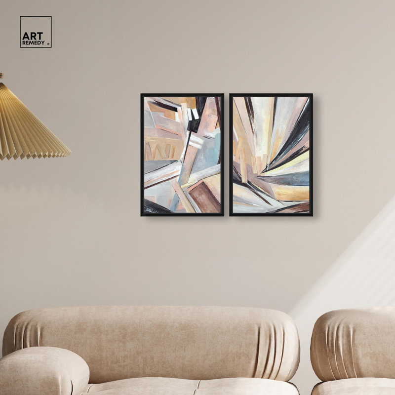 Balancing Lines Duo Canvas Print Gold Boho Wall Decor Set by Art Remedy, Black Frame, 10 x 15, H 16 po x l 11 po