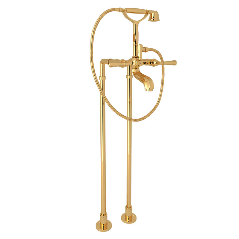 Palladian® Floor Mount Tub Filler, Italian Brass, Industrial Metal Lever Handle