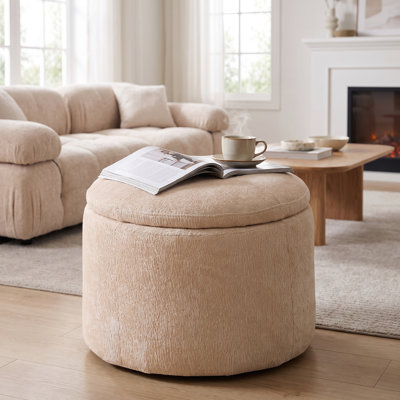 Modern Round Storage Ottoman , Beige