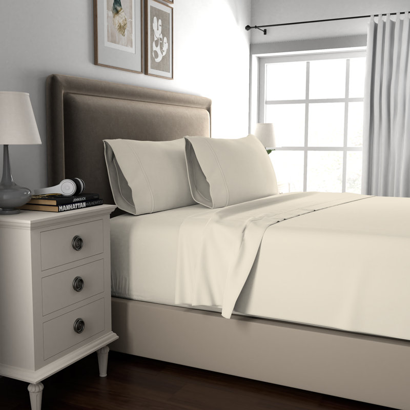 Ivory Full Cotton-Blend Sateen Sheet Set with Pillowcases