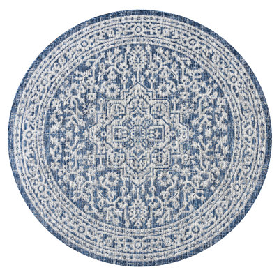 Moten Medallion Textured Weave Navy/Gray Indoor/Outdoor Rug