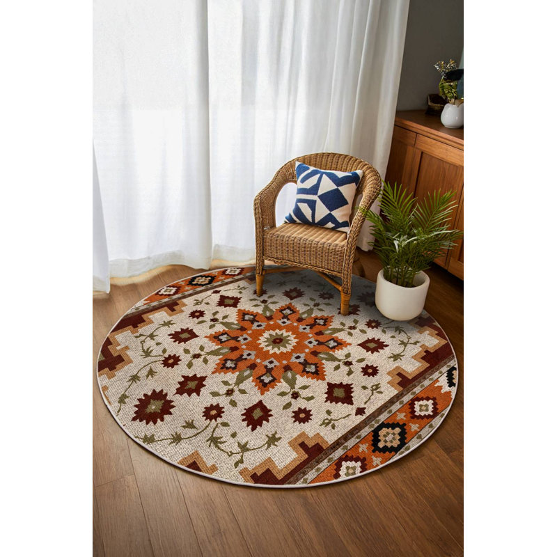 Albasa Collection Digital Print Cotton-Polyester Orange Brown Beige Moroccan Rug, Runner 3'4" x 8'3"