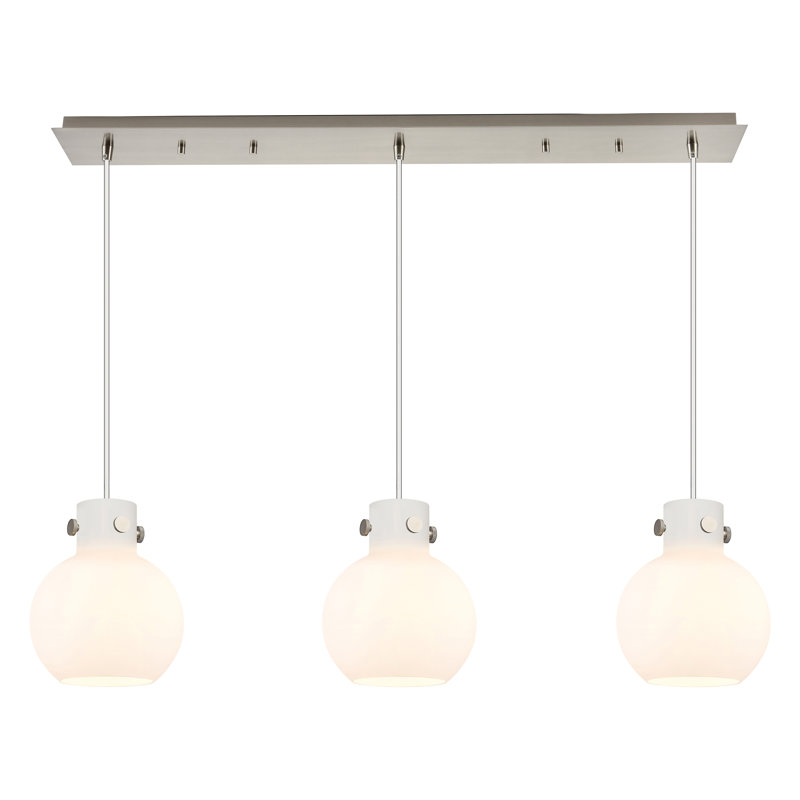 Luminaire suspendu sphère 3 lumières Amrith, Blanc, Nickel satiné brossé
