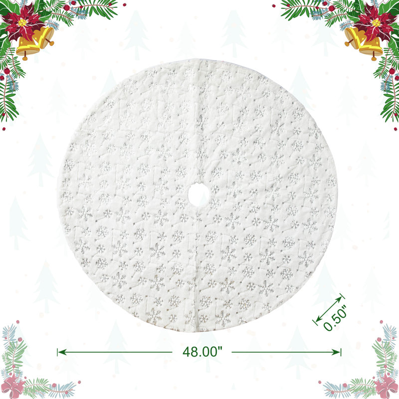 White Faux Fur Snowflake Christmas Tree Skirt, 48 Inches