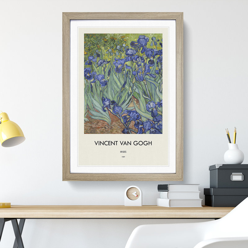 Irises by Vincent Van Gogh - Picture Frame Art Prints, 48cm H x 36cm W x 2cm D, Oak Framed