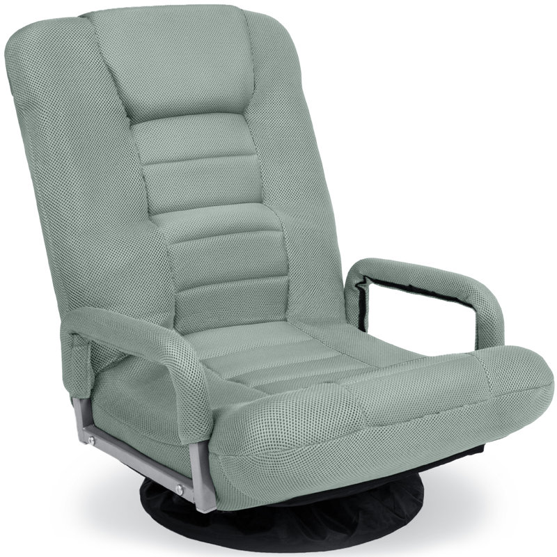  360-Degree Swivel Gaming Floor Chair W/ Armrest Handles, Foldable Adjustable Backrest - Sage Green, Sage Green