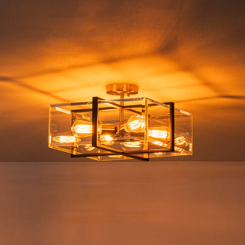 4-Light Beveled Glass Square Semi-Flush Mount