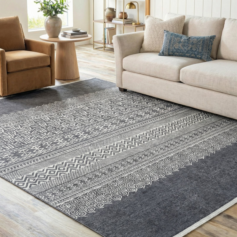 Tapis marocain à motif géométrique multicolore Thambiah, Rectangle 3 pi 4 po x 6 pi 7 po, Gris