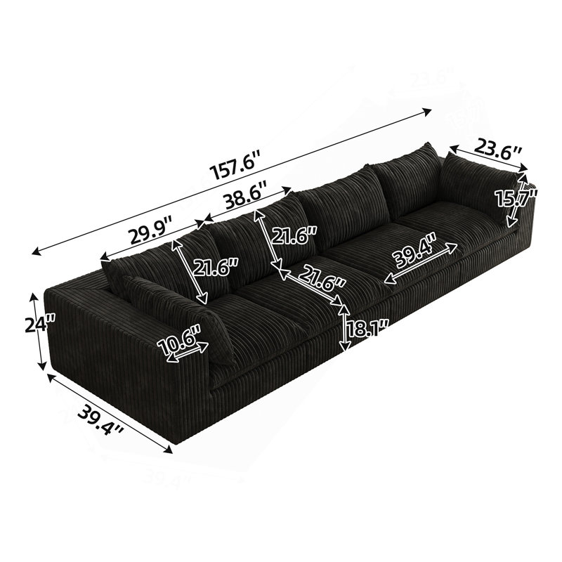 157.6"Cloud Sofa Couch,Removable Cushion,No Assembly