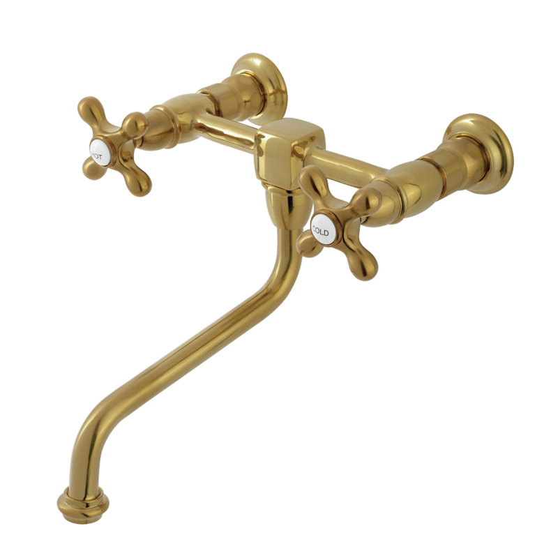 Kingston Brass Heritage Two-Handle 2-Hole Wall Mount Bathroom Faucet, Brushed Brass