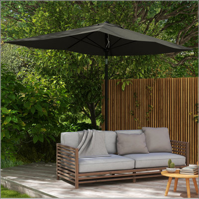 Outsunny 6.5' x 10' Rectangular Market Umbrella, Patio Outdoor Table Umbrella with Crank and Push Button Tilt -  Arlmont & Co., C878210E269243A8AC8D131A12BA9146