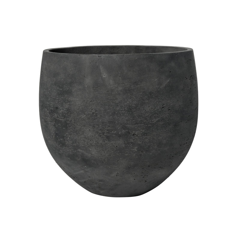 Black Textured Round Fiberstone Pot