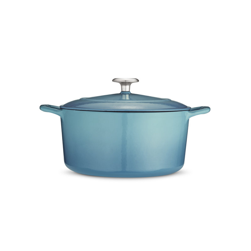 Cocotte ronde en fonte émaillée de couleur brune, 5,5 pte, Bleu moyen