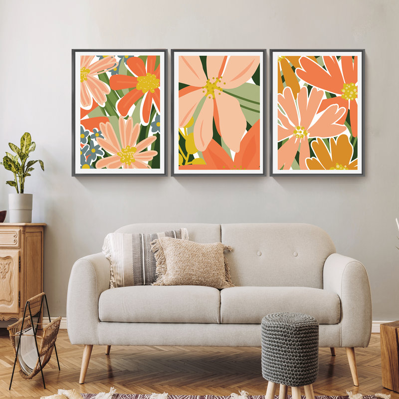Ensemble de 3 impressions sur toile encadrées, Cadre noir, H 16 po x l 36 po x P 1,5 po