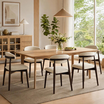 Ensemble de 6 chaises de salle à manger modernes en chenille avec dossier incurvé et pieds fuselés (beige)