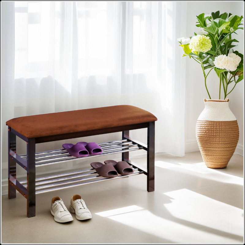 Wood Shoe Bench with Chocolate Microfiber Seat