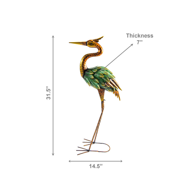 Metal Heron Décor Gold/Green/Bronze