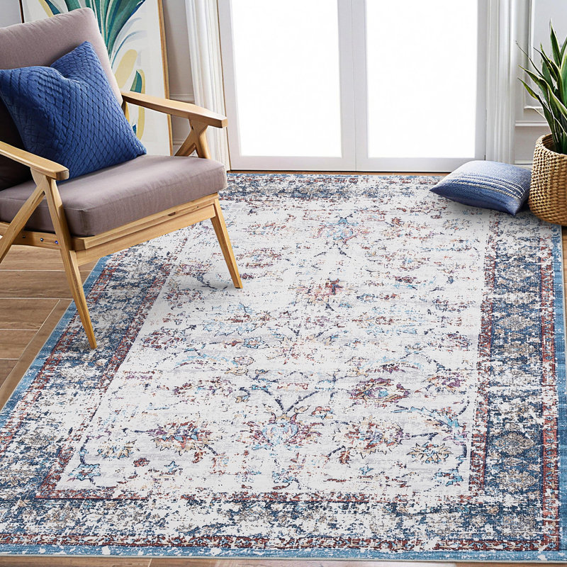 Vintage Area Rug Machine Washable Foldable Rug with Non Slip Carpet for Living Room Bedroom Dining Room, Rectangle 4' x 6'