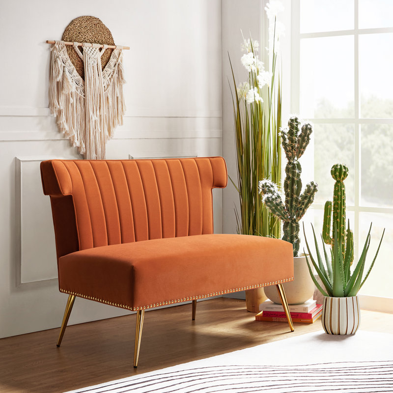Causeuse sans accoudoirs de 46 po Penitas, Velours orange