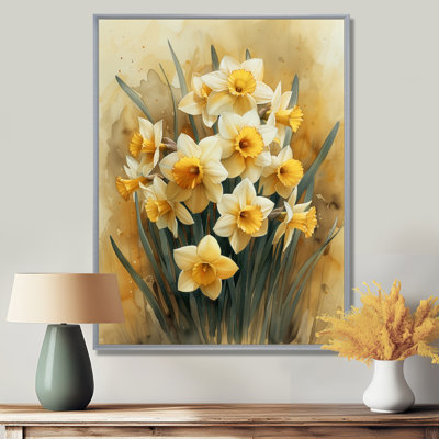 «Yellow Farmhouse Daffodils In Vase II - Daffodils Wall Art Living Room»