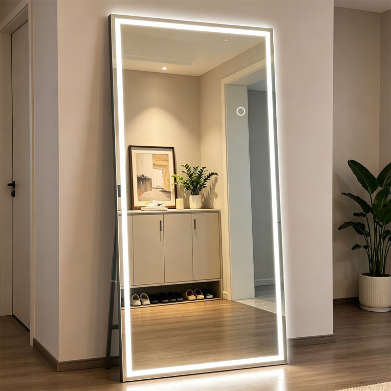 Full Body Mirror, LED Full-Length Mirror - Floor Standing And Wall Mounted Vanity Mirror With Adjustable Light, 81" x 24"