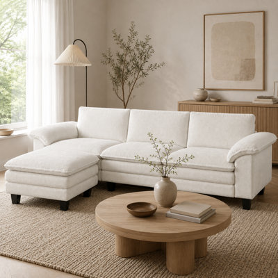 Contemporary Style with Plush Cushions and Flexible Ottoman Sectional Sofa with Wide Pillow Top Armrests for Living Room and Apartment