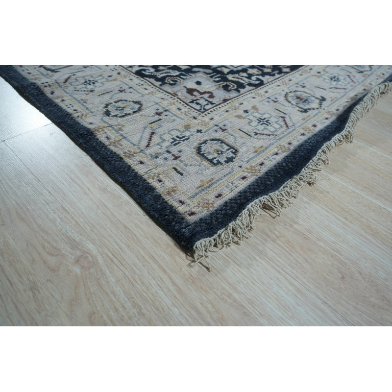 Ivory Hand-Knotted Wool Framed Medallion Modern Geometric  Contemporary Carpet Rug, 2'6 x 8'