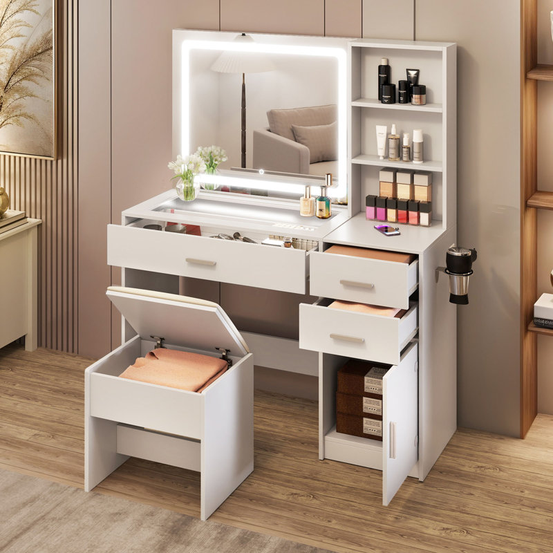 Ameria Dressing Table with Mirror，Modern Makeup Vanity Table Set