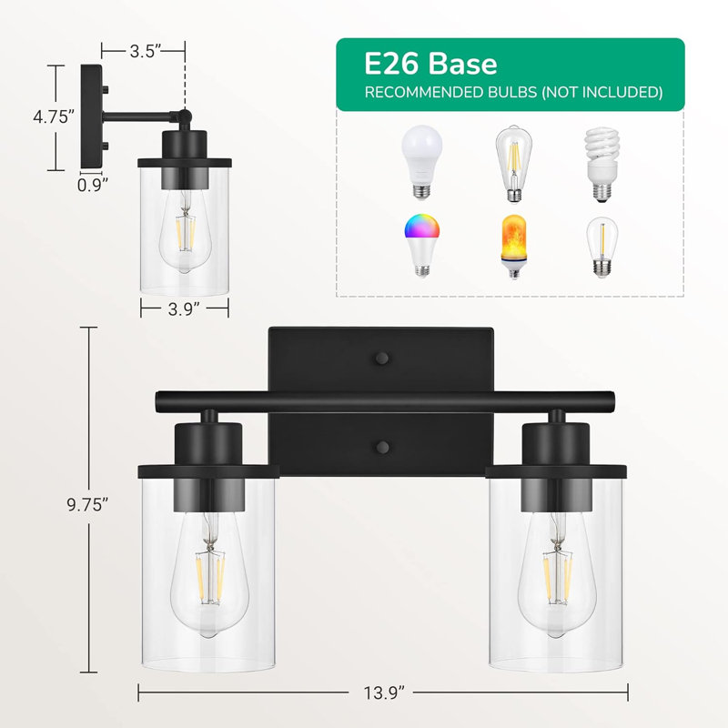 Éclairage pour meuble-lavabo 2 lumières Obdulio, Noir