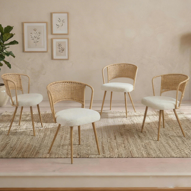 Comfortable Dining Chairs, Rattan Metal 4 Piece Farmhouse Set For Kitchen