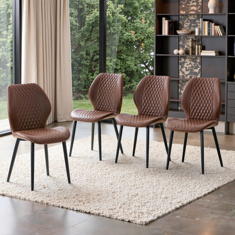 Ensemble de 4 chaises de salle à manger matelassées modernes et luxueuses avec pieds en métal noir, Brun et noir