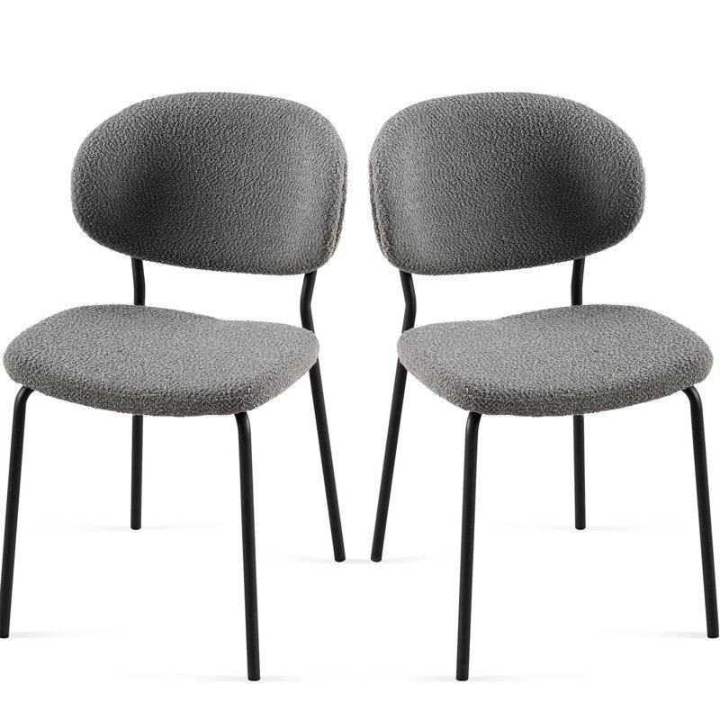 Ensemble de 2 chaises de salle à manger en tissu Grey Boucle avec pieds en métal pour salle à manger, cuisine et salon