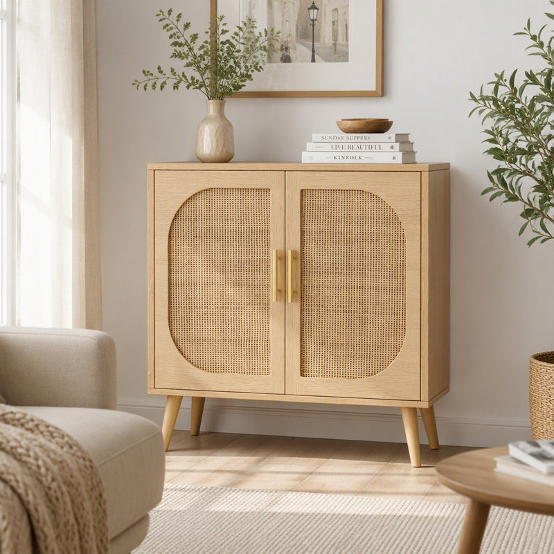 Buffet avec rangement, pieds en bois massif, 2 portes, 4 compartiments, meuble de rangement pour entrée ou salon