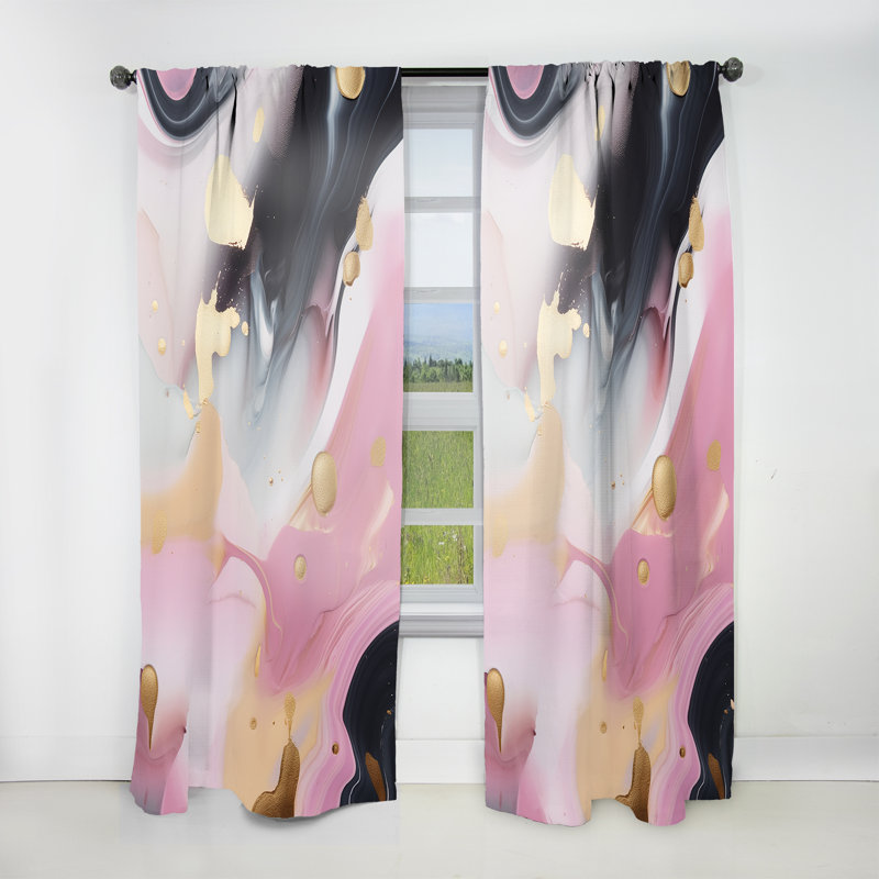 Rebello - Pink And Gold Mysterious Marble II - Modern Curtain - Velvet Room Darkening - 1 panel, 52" W x 90" L