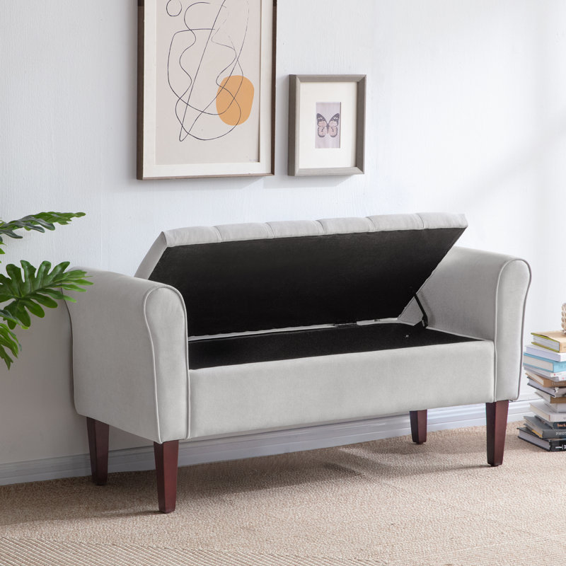 Banc de rangement en polyester touffeté, Gris clair, H 23,6 po x l 48 po x P 18,9 po