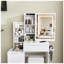 Meuble-lavabo moderne avec miroir à DEL, table de maquillage avec prise de courant et support pour sèche-cheveux, coiffeuse blanche à 4 tiroirs et tablettes de rangement-287843255