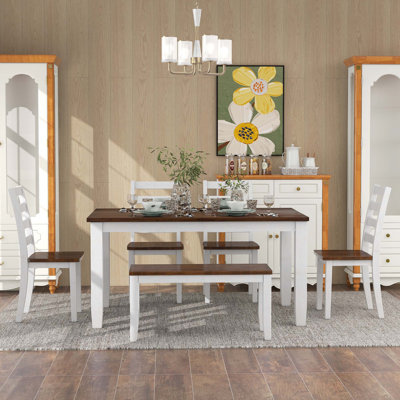 Rustic Style 6-Piece Dining Room Table Set With 4 Ergonomic Designed Chairs & A Bench -  Red Barrel StudioÂ®, BFFC9A4B587545538837C0474B3CF373