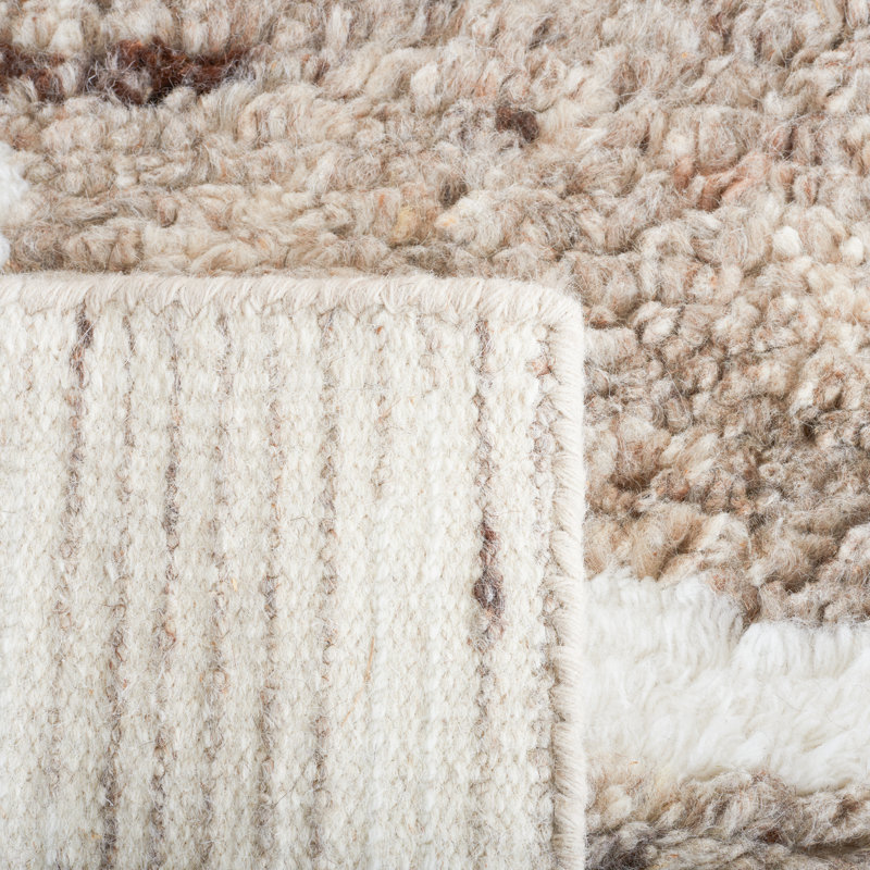 Tapis ivoire / brun clair en laine fabriqué à la main Sandia, Tapis de couloir 2 pi 3 po x 8 pi