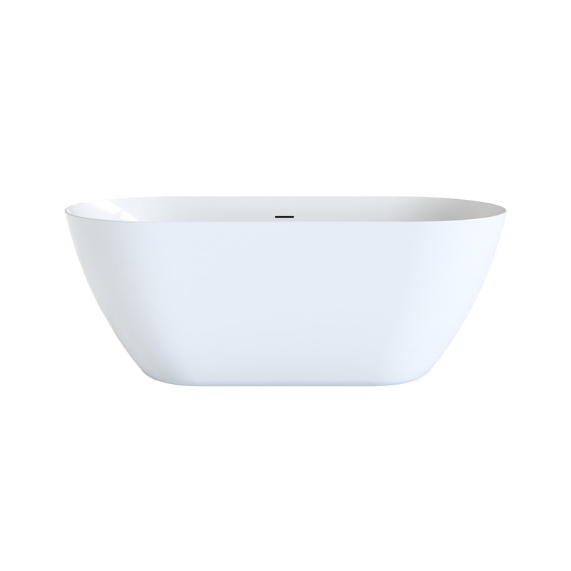 55-Inch Oval Acrylic Freestanding Bathtub With Center Pop-Up Drain And Glossy White Finish, For Bathroom Spa Home Upgrade, Heat Retention Easy Maintenance 55" A Rejuvenating Spa, Installation